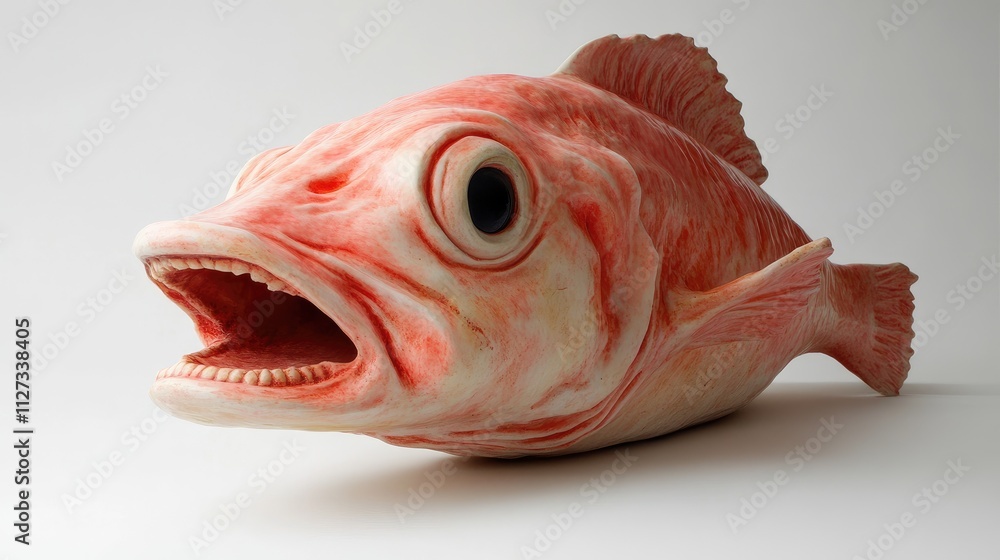 Poster realistic fish head displayed on clean white background emphasizing texture and features suitable fo