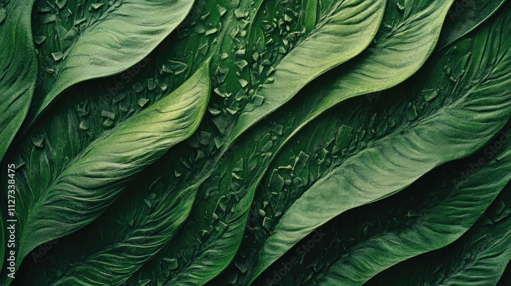 Aufkleber Vibrant green leaf macro texture showcasing intricate patterns and details in a lush natural setting