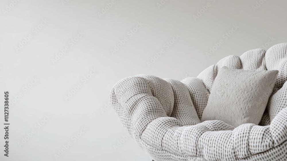 Poster light grey patterned modern sofa with plush design showcased against a minimalistic white background