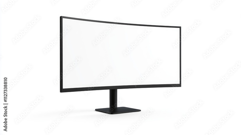 Poster curved monitor with blank screen on isolated background for display mockup and digital content creat