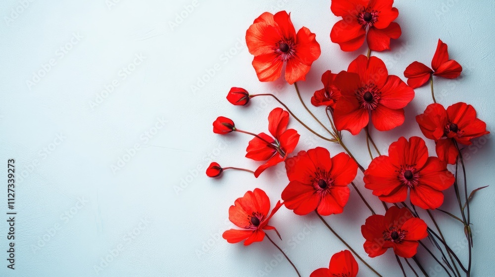 Poster vibrant arrangement of red flowers on a soft light background creating a fresh and elegant floral co