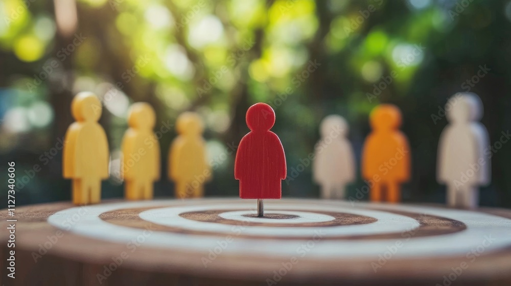 Poster customer targeting strategy concept with figurines on a dartboard emphasizing personalized marketing