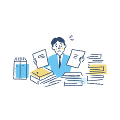 沢山の書類と仕事に追われるビジネスパーソン　男性