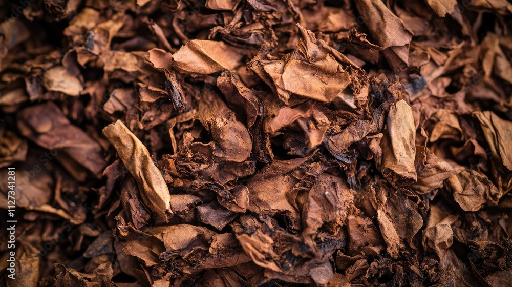 Poster close-up view of dried tobacco leaves creating a rich, textured background suitable for various desi