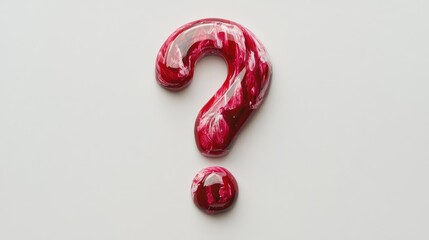 Nail polish shaped as a question mark on a white background symbolizing curiosity and beauty in cosmetics and design.