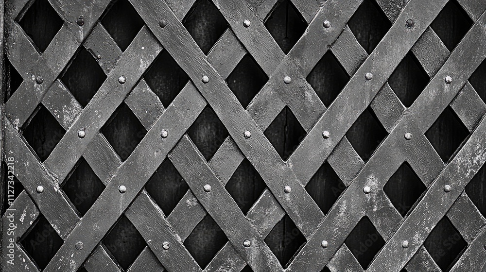 Poster steel lattice wall design showcasing intricate patterns and textures in a monochrome setting ideal f