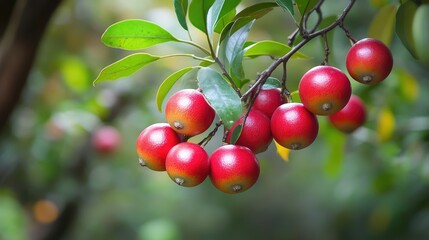 Syzygium australe vibrant red fruits among lush green foliage in an Australian rainforest showcasing the beauty of biodiversity