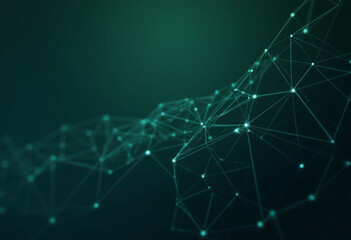 Abstract teal network mesh, interconnected nodes and lines forming a complex structure.