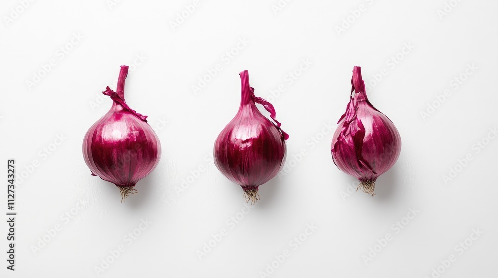 Poster red onions arranged on a clean white background showcasing their vibrant color and unique shape idea