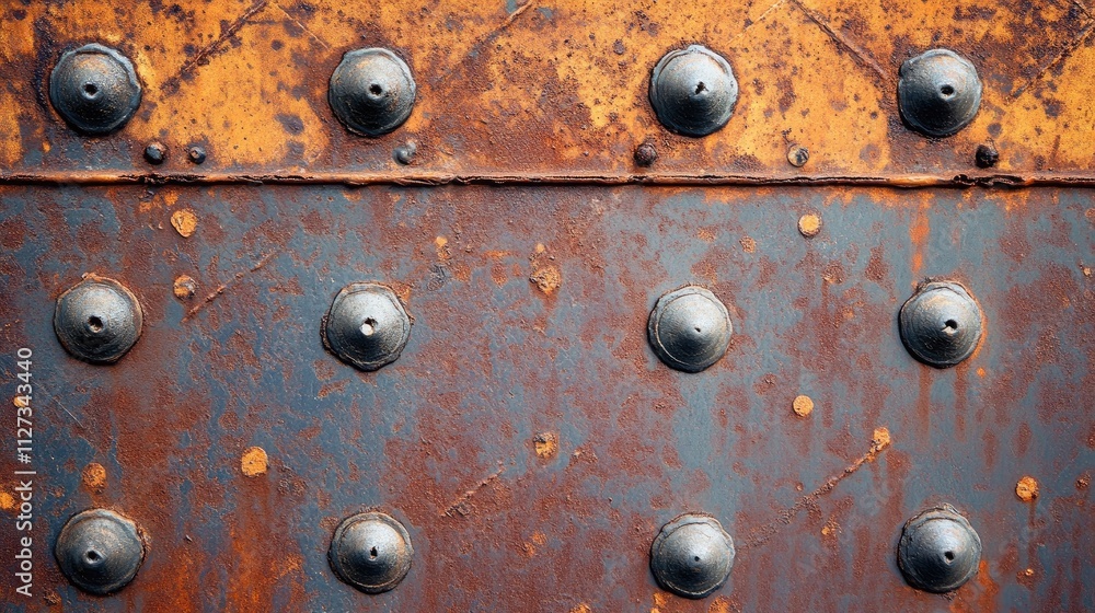 Poster rusty industrial metal plate with rivets showcasing a grunge texture and weathered elements for use 