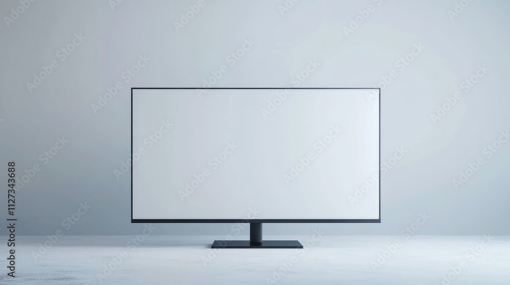 Poster minimalist thin frame monitor mockup with blank white screen isolated on a clean surface ideal for s