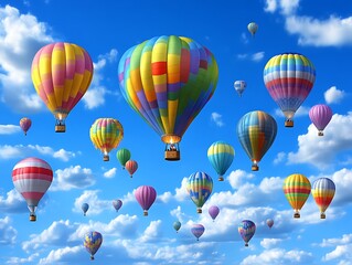 Obraz premium Colorful Hot Air Balloons Soaring Through A Sunny Sky