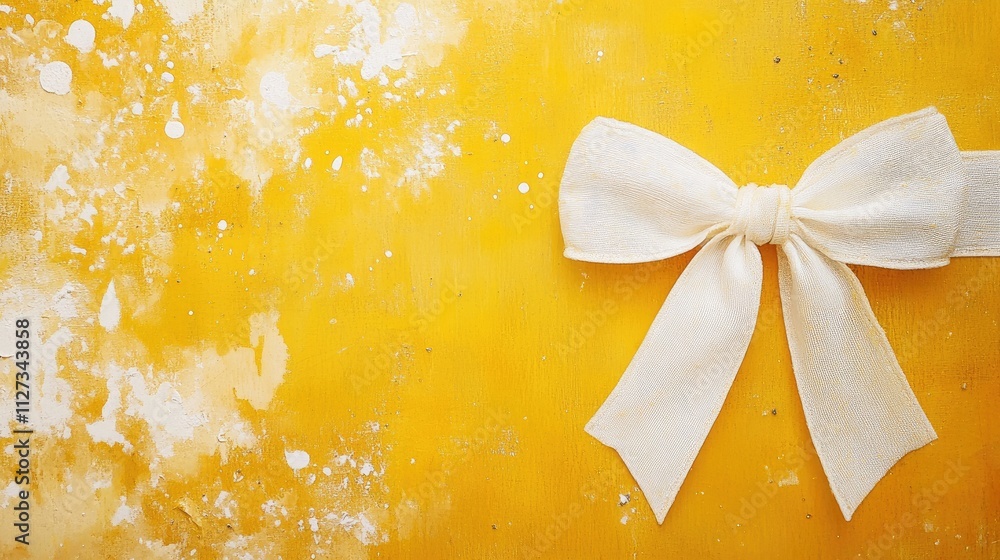 Aufkleber yellow backdrop featuring a decorative white bow creating a cheerful and elegant atmosphere for vari