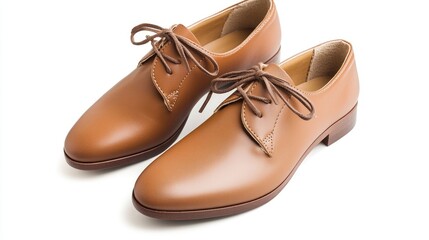 Fototapeta premium Stylish brown leather demi-season shoes for women elegantly designed and isolated on a clean white background