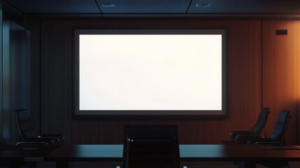 Blank whiteboard in a modern conference room.