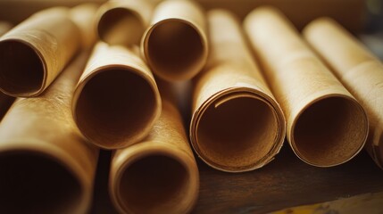 Paper Tubes and Cores Stacked in Workshop Environment for Crafting and Packaging Uses