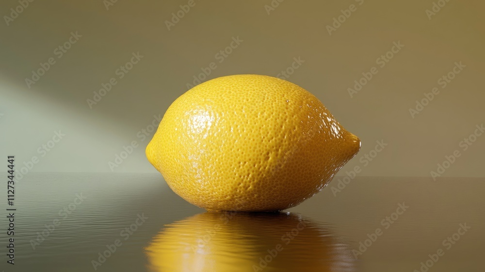 Poster fresh lemon on a reflective surface against a soft gradient background showcasing its vibrant color 