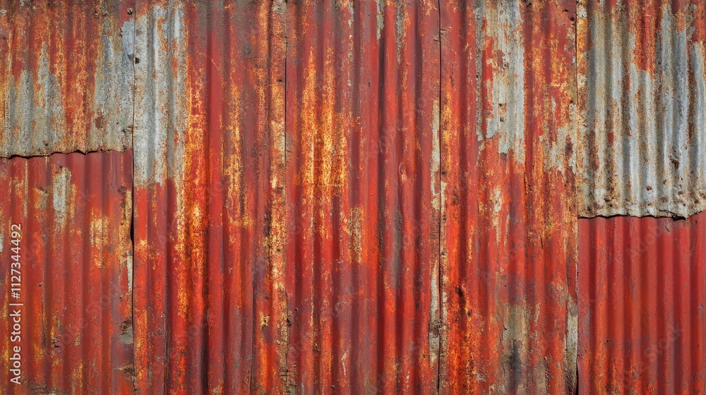 Aufkleber textured red corrugated steel wall with weathered surface details and rustic appearance ideal for ba