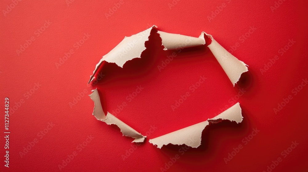 Poster ripped paper frame on red background for policies update message or announcement with copy space for