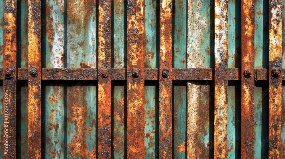 Poster rusty metal surface texture with intricate patterns showcasing corrosion and color variations in hig