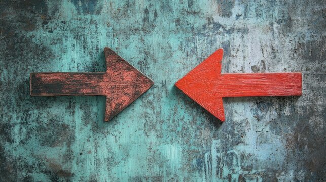 Profit and loss decision making illustrated by contrasting directional arrows on a textured background symbolizing strategic dilemmas