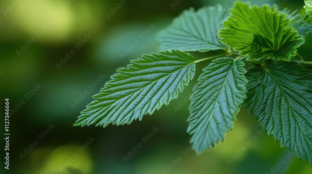 Poster green lush leaves with intricate textures creating a serene natural background for design or botanic