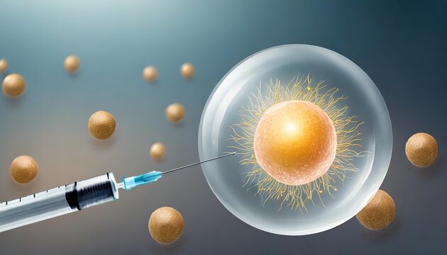 Realistic Illustration of In Vitro Fertilization Process Fertilized Egg Cell and Needle, Depicting the Advanced Techniques in Assisted Reproductive Technology for Infertility Treatment