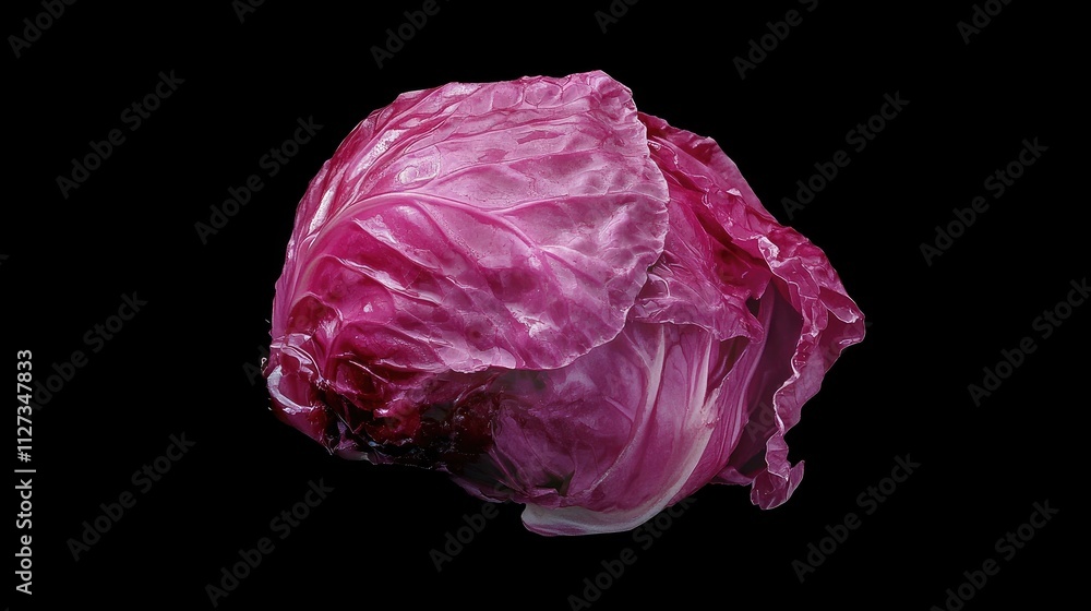 Poster Red cabbage arranged artistically on a black backdrop showcasing its vibrant color and intricate texture in a studio setting