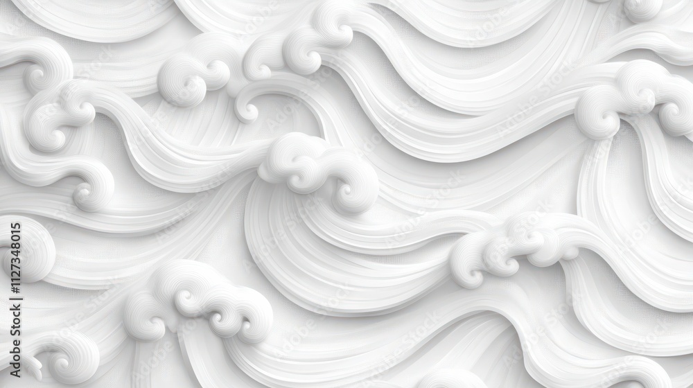 Poster Elegant and minimalist seamless white wave texture pattern background with mono color design concept