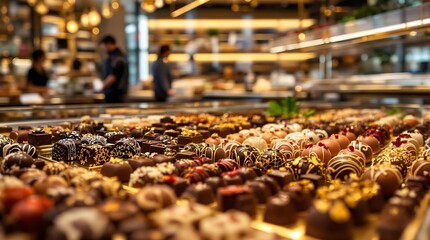 Decadent Chocolate Truffles and Candies Displayed in a Gourmet Confectionery Shop, Variety of Flavors and Textures