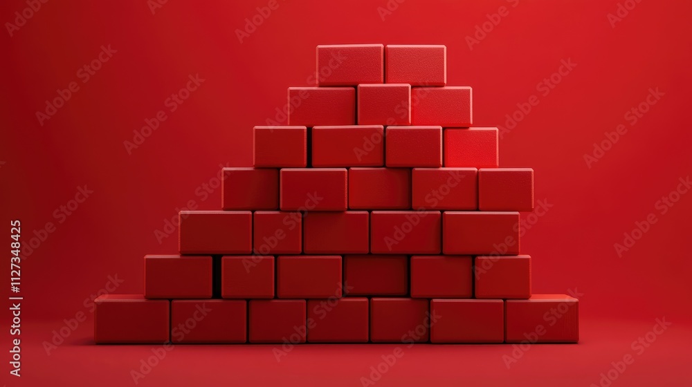 Poster red brick block texture stacked in a pyramid shape ideal for construction and architectural design b