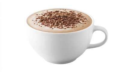 Delicious Italian cappuccino in a classic white mug topped with rich cocoa sprinkles perfect for coffee lovers and cafÃ© ambiance.