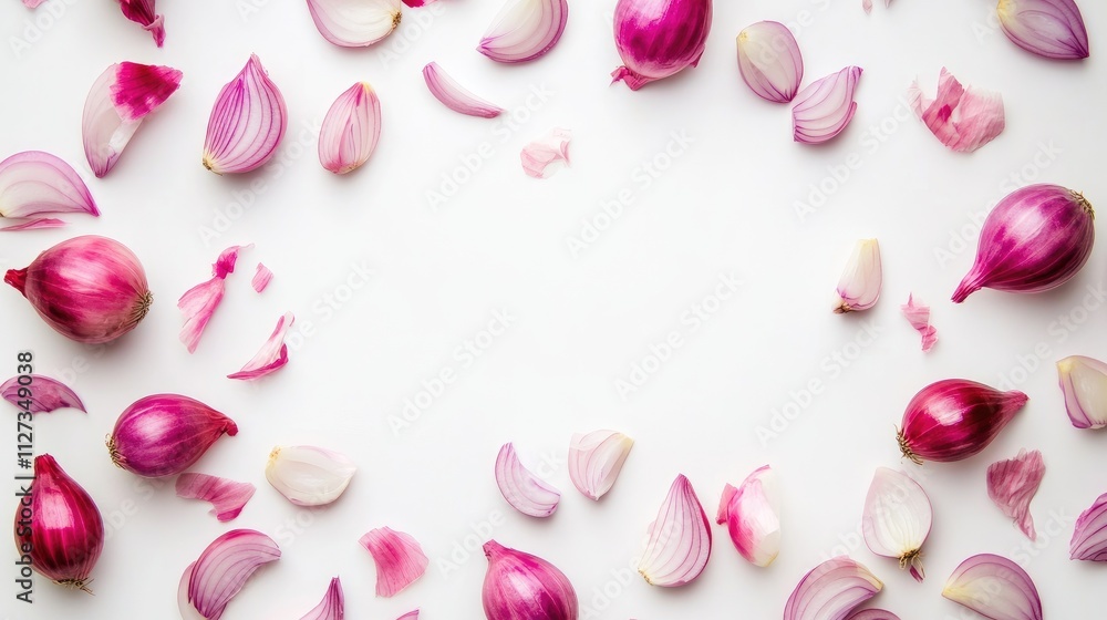Aufkleber red onions and sliced pieces arranged aesthetically on a clean white background creating a vibrant c