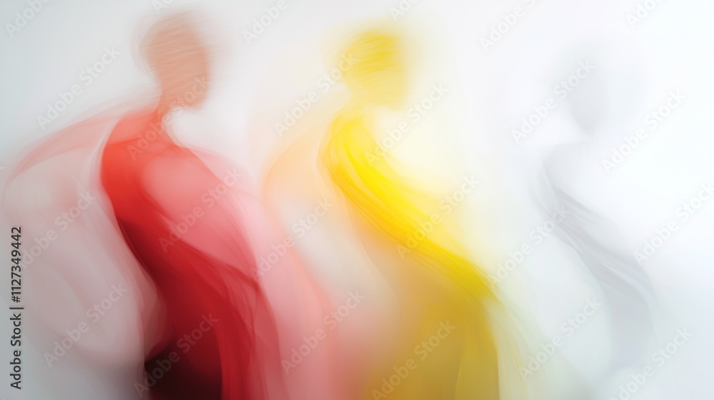 Poster abstract background featuring blurred shapes in red, yellow, and gray, evoking the impression of hum