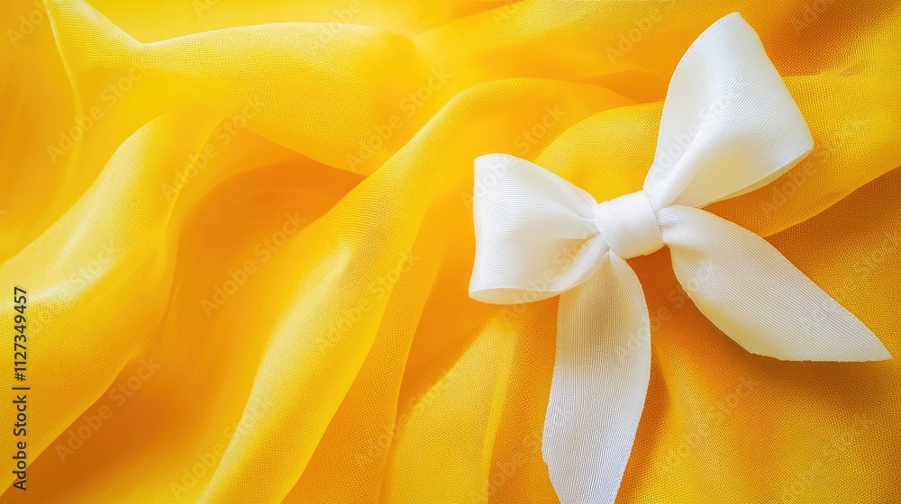 Poster yellow fabric background with a delicate white bow creating a vibrant and elegant composition ideal 