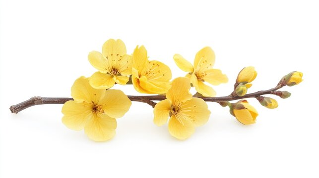 Ochna integerrima flowers symbolizing Lunar New Year celebrations in Vietnam arranged elegantly on white background for festive decoration.