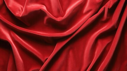 Obraz premium Rich red velveteen fabric texture showcasing luxurious sheen and elegant draping ideal for high fashion and upscale design projects.