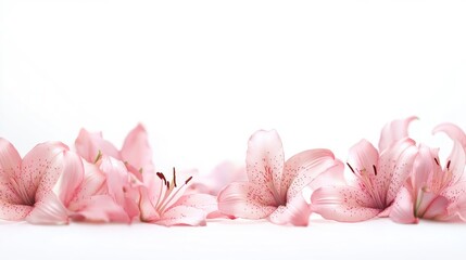 Pink lily flower border on white background perfect for invitations, greeting cards, or floral designs showcasing elegance and beauty.