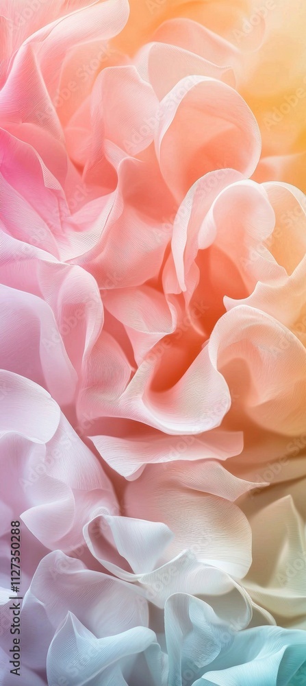 Poster soft pastel-colored fabric folds and drapes, creating a beautiful abstract design with its delicate 