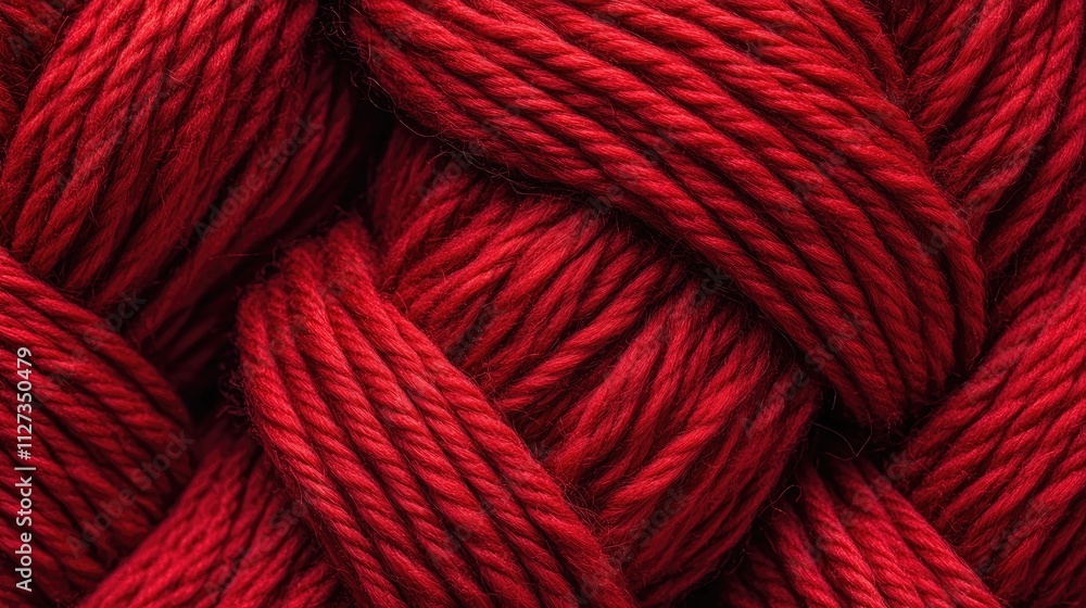Poster woven red wool yarn texture background showcasing rich fibers and intricate patterns for design and 