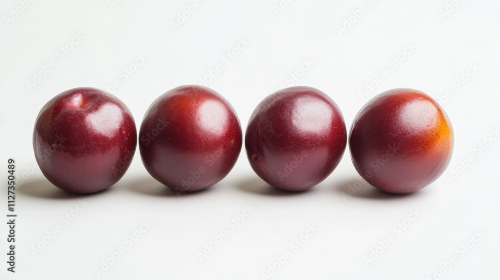 Poster fresh ripe nectarines arranged in a row on a clean white background showcasing their smooth skin and