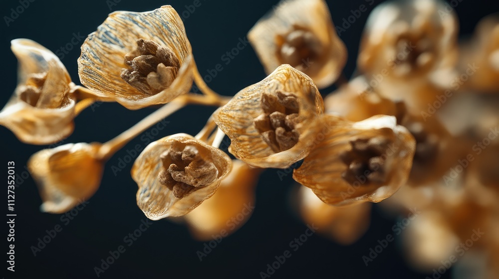 Poster macro shot of dried chili seeds showcasing intricate details and delicate textures in a close-up per