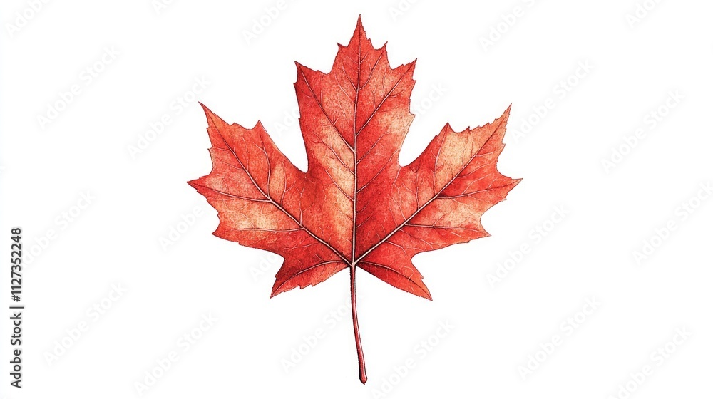 Poster vibrant red maple leaf isolated on white background with clipping path for easy integration into des