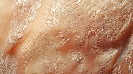 Fototapeta premium Beige lace fabric with intricate embroidery showcasing macro texture and delicate patterns for design and fashion applications.