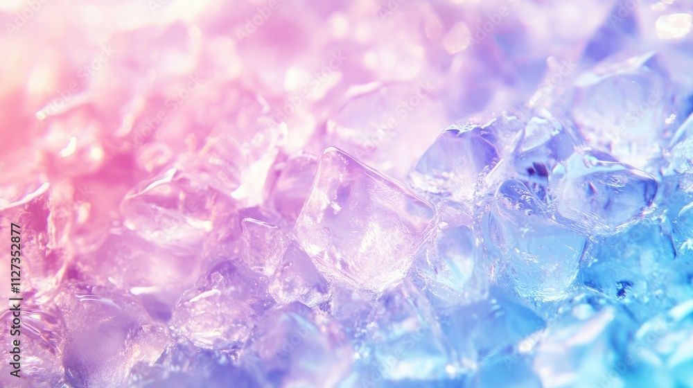 Poster icy texture background with colorful gradient hues showcasing natural ice formations and macro detai