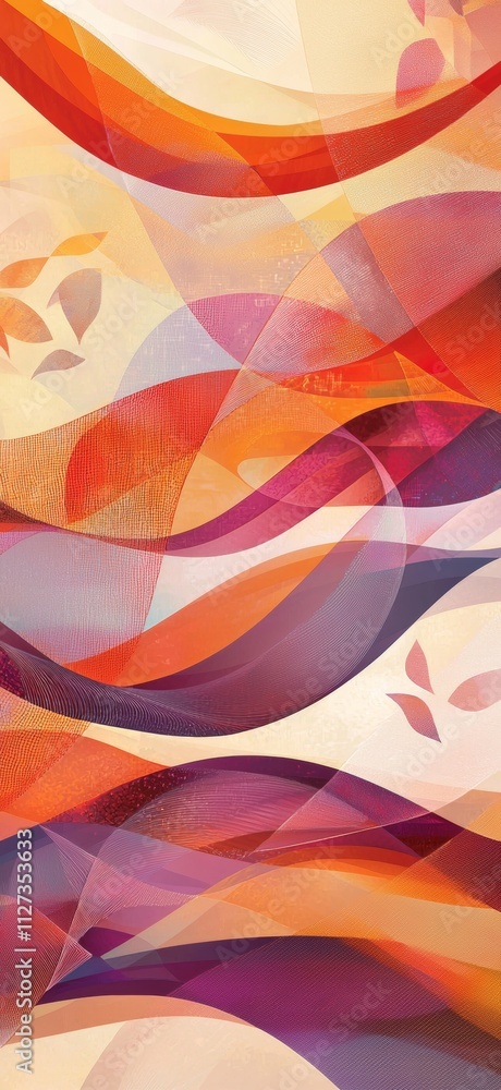 Poster Smooth and elegant abstract background featuring flowing waves of orange, purple, and red hues, creating a sense of dynamic movement and visual harmony