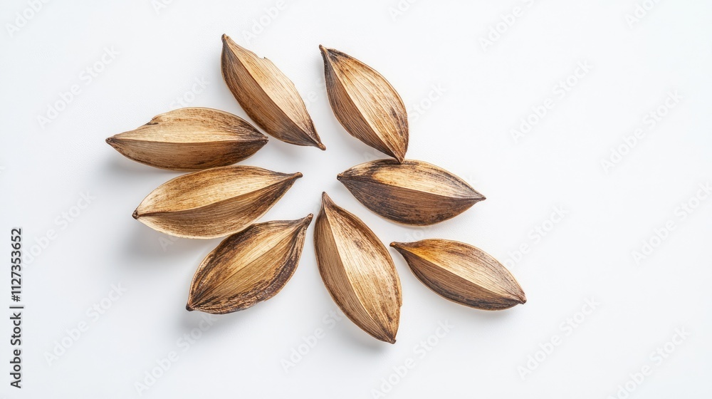 Poster maple seeds arranged on a clean white background highlighting their unique shape and texture for nat