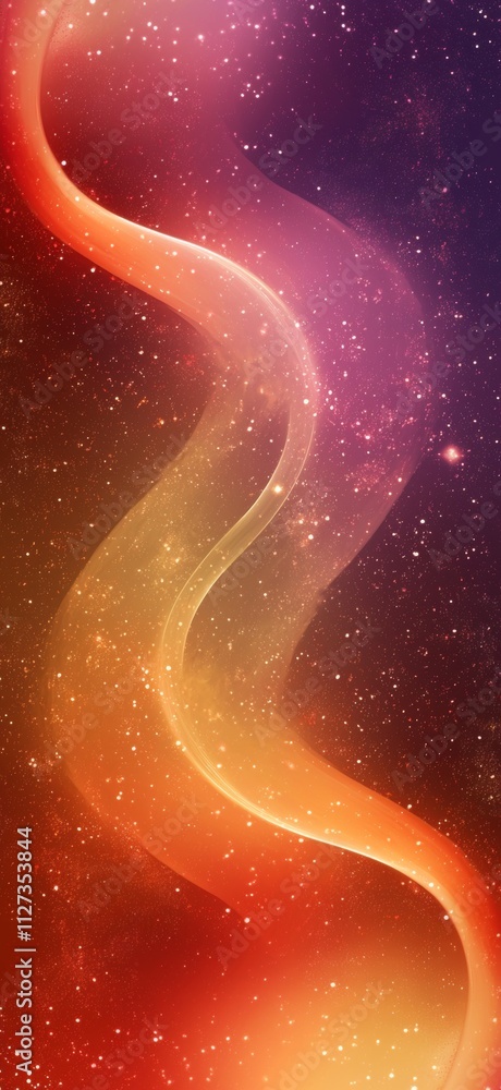 Poster smooth, luminous waves of orange and purple create a mesmerizing flow against a backdrop of a starry