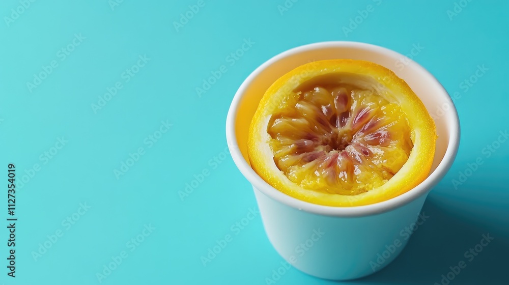 Poster vibrant passion fruit displayed in a white container against a turquoise background showcasing its u