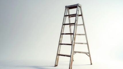 Sturdy metal ladder standing isolated against a clean white background ideal for home improvement or construction themes